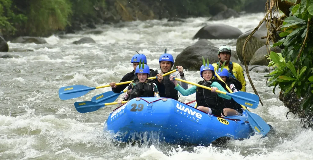 group rafting together on the balsa river near la fortuna costa rica