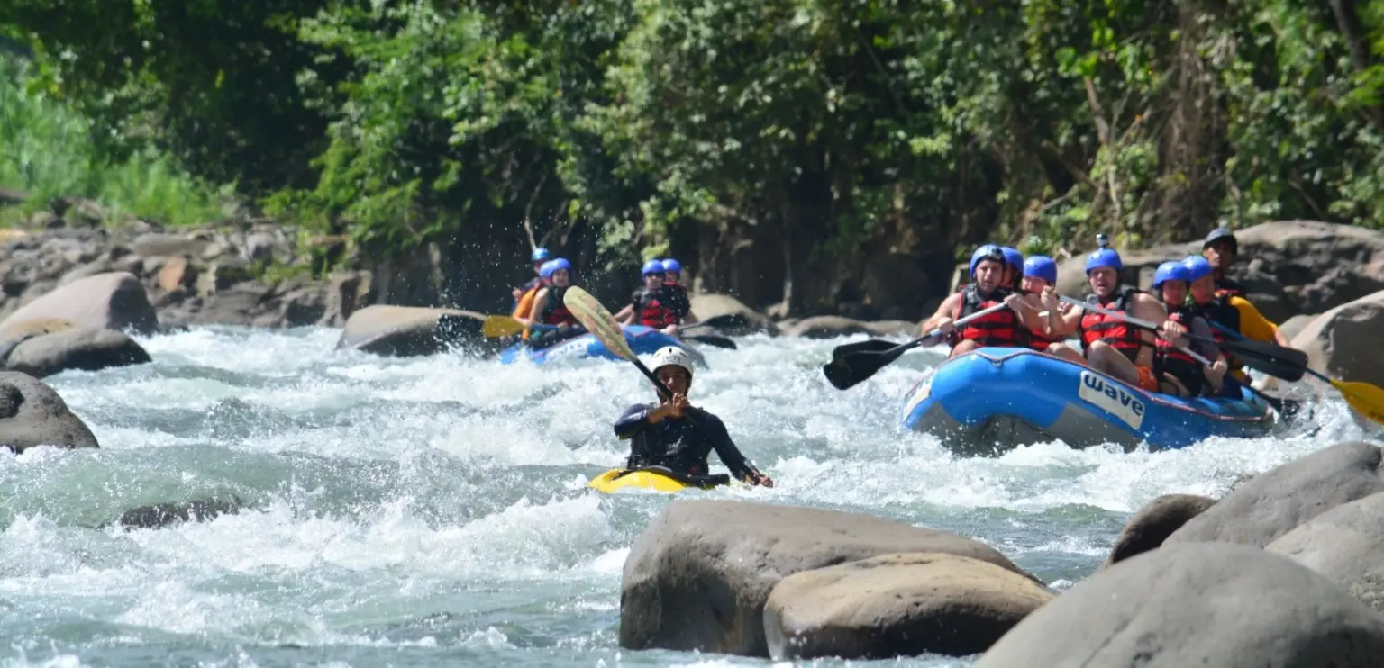 Rafting guide leading groups down the Balsa River in Costa Rica